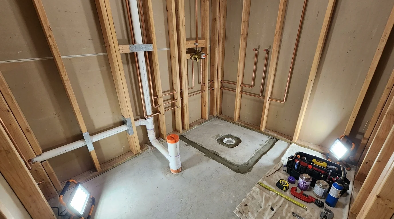 Bathroom rough-in plumbing during remodel by Johns Plumbing LLC in Yanceyville