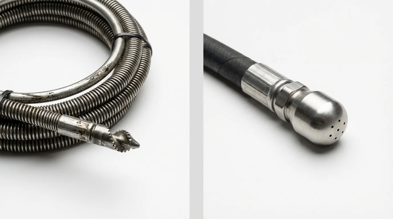Drain snake cable and hydro jetting nozzle used for drain cleaning in Yanceyville, NC