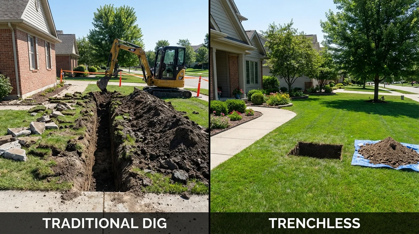 Trenchless sewer repair with minimal yard damage versus traditional excavation in Yanceyville, NC
